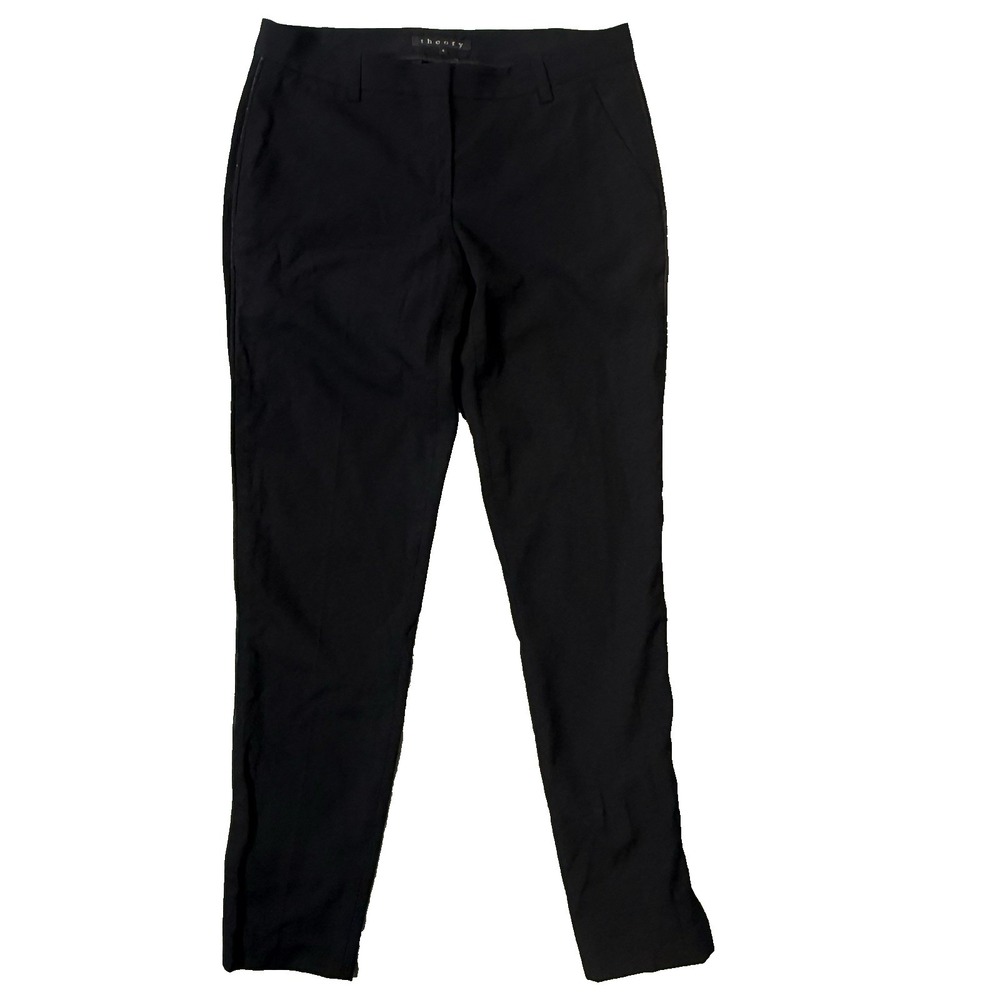 Theory Black Wool Straight Leg Pants Size 4 Zipper Ankle Quiet‎ Luxury Capsule